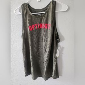 NWT Old Navy olive green with red letters "OPTIMIST" tank. Size L
